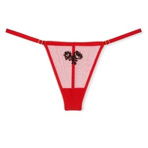 ✨❤️NWT Victoria's Secret Flirty Red Mesh Floral V-String Thong Panty size S✨❤️
